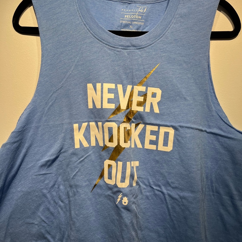 Spiritual Gangster Blue Tank with Gold and White Print